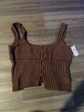 PacSun Chocolate Brown Crochet Button Crop Tank
